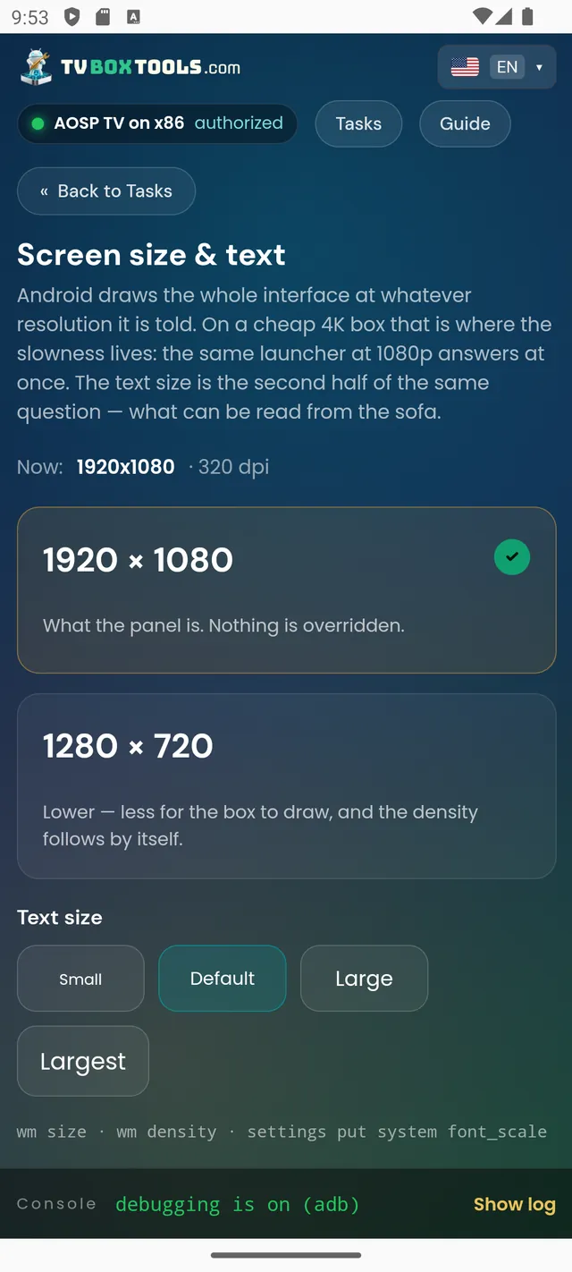Screen size and text: resolution options and text size on a 1920x1080 panel